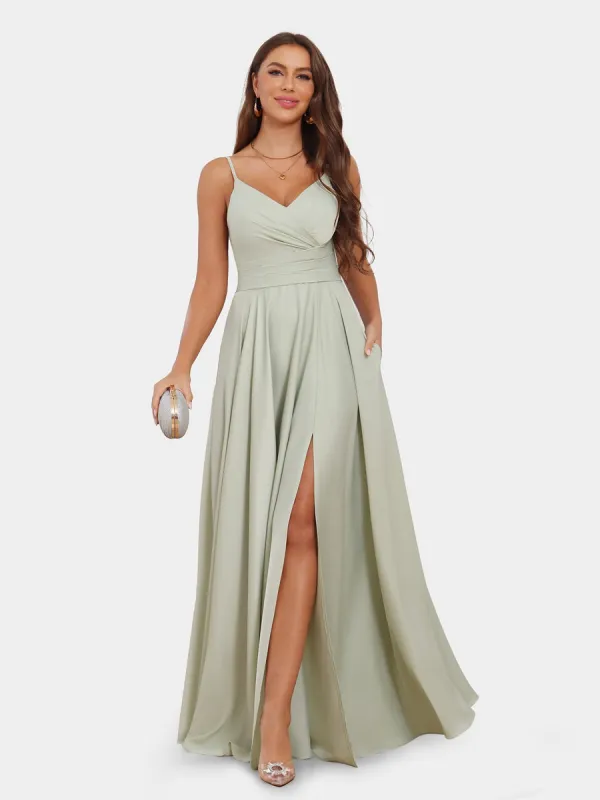 A-Line/Princess Spaghetti Straps Sleeveless Evening Dresses with Ruched sold by Lavetir