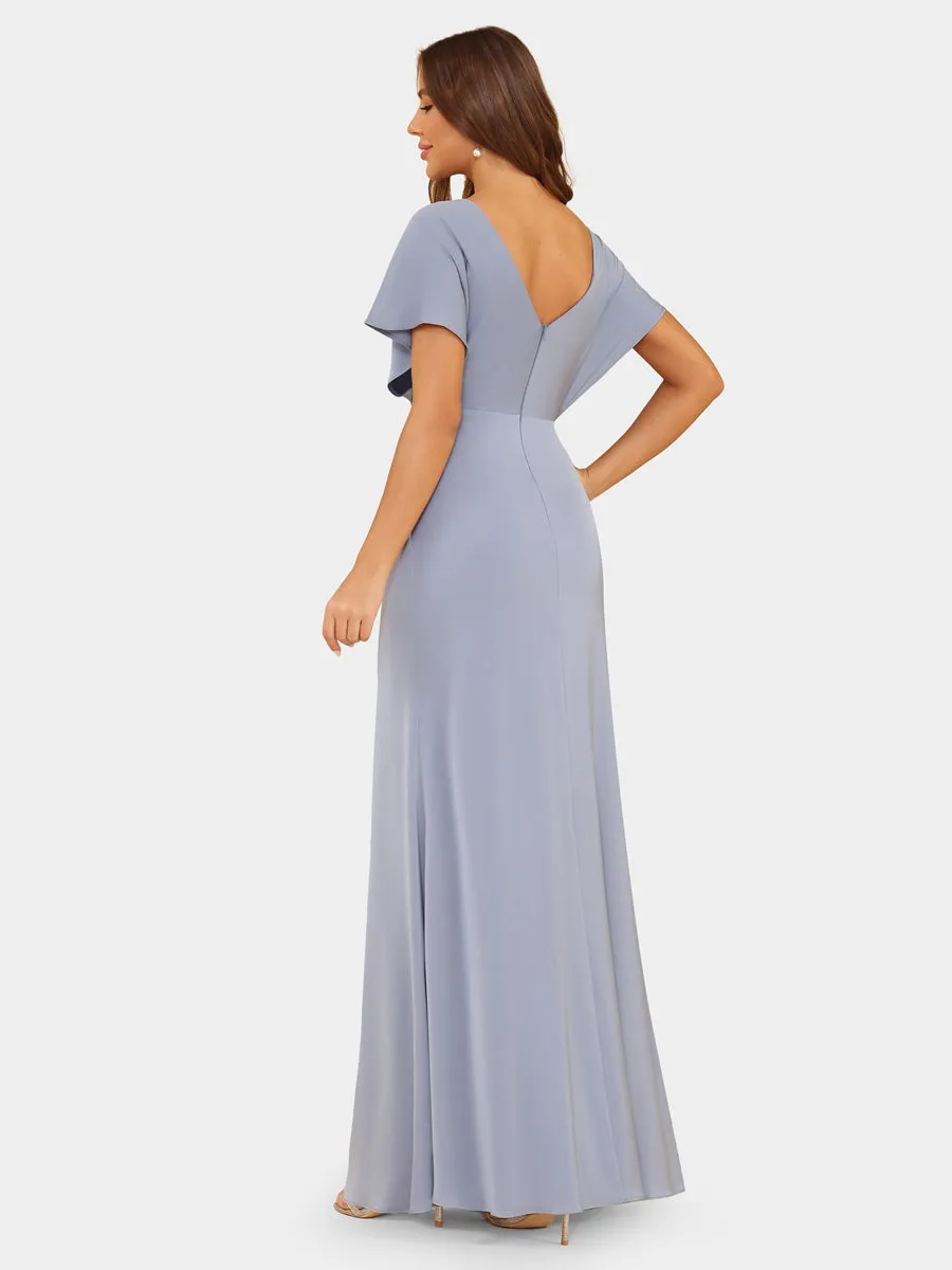 Sheath/Column V-Neck Short Sleeves Evening Dresses with Ruched sold by Lavetir product image thumbnail 2