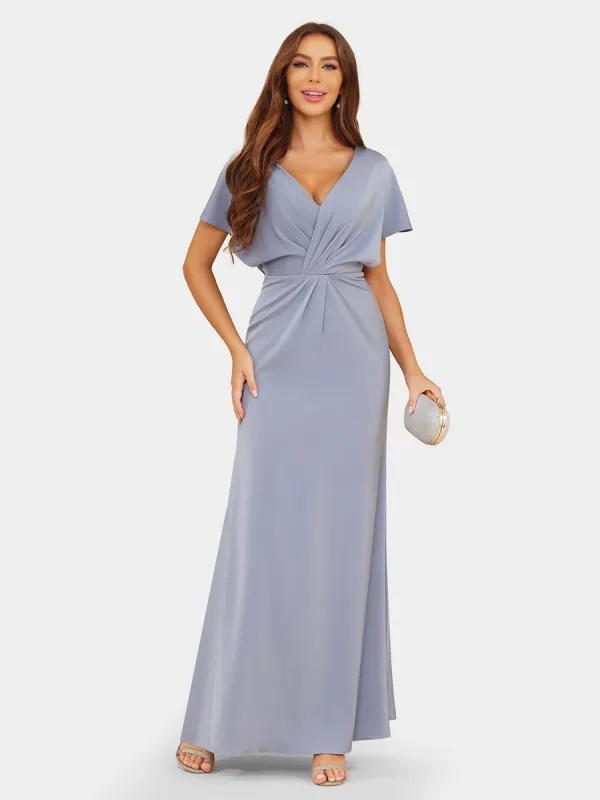 Sheath/Column V-Neck Short Sleeves Evening Dresses with Ruched sold by Lavetir