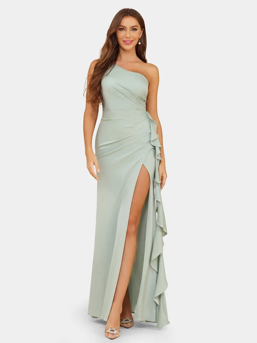 Sheath/Column One-Shoulder Sleeveless Evening Dresses with Ruffles sold by Lavetir product image thumbnail 4