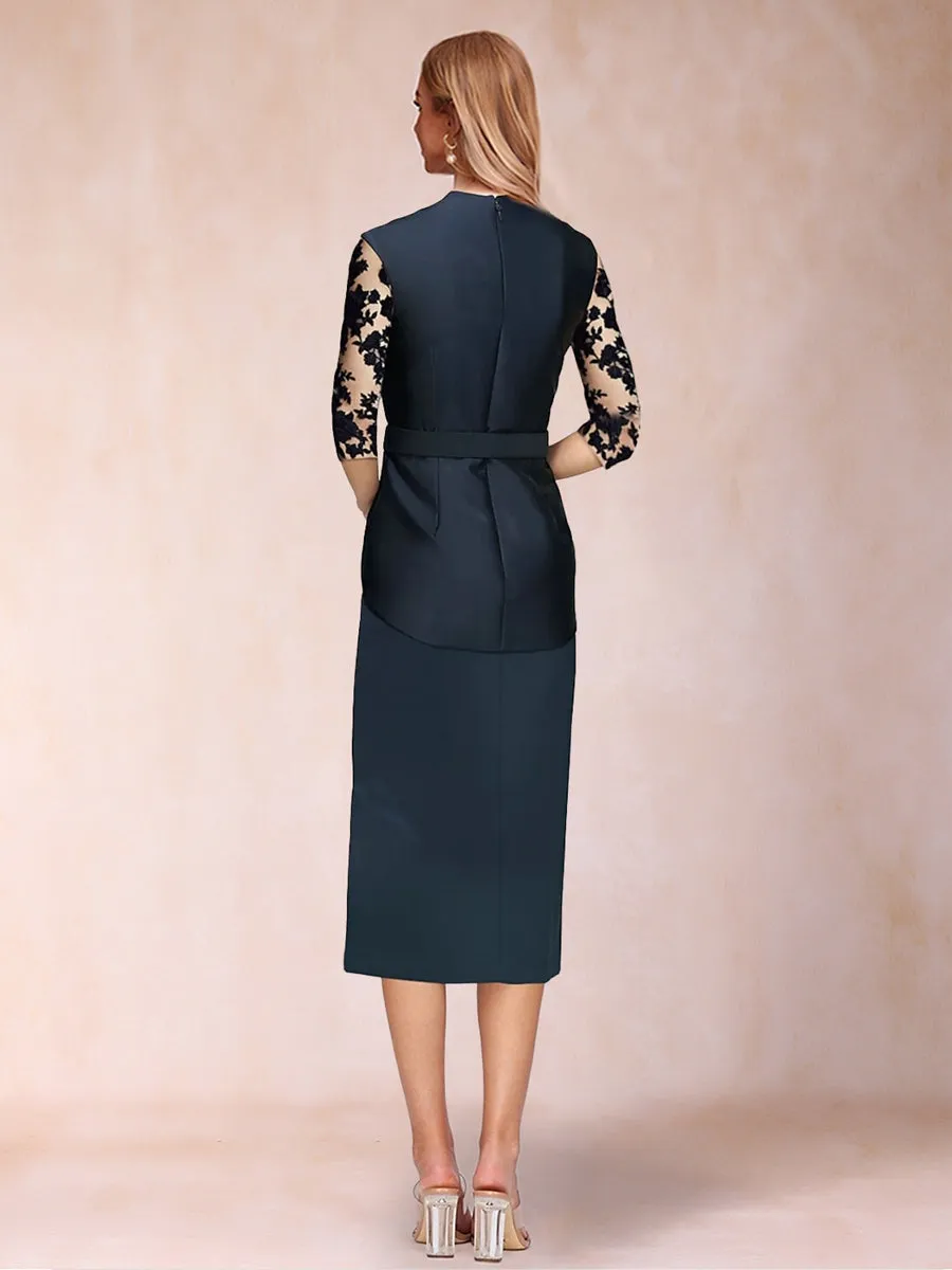 Sheath/Column V-Neck Half Sleeves 2 Pieces Mother of the Bride Dresses with Belt sold by Lavetir product image thumbnail 2