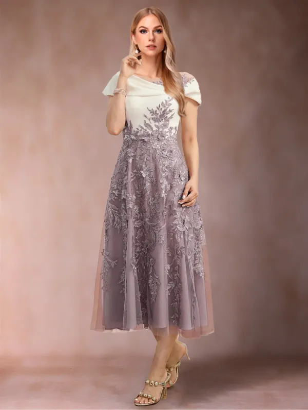 A-Line/Princess Scoop Short Sleeves Mother of the Bride Dresses with Applique sold by Lavetir