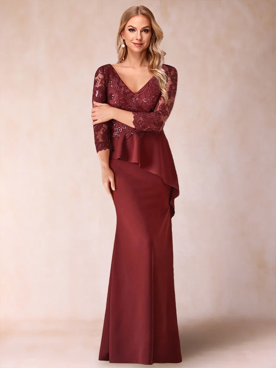 Trumpet/Mermaid V-Neck 3/4 Sleeves Mother of the Bride Dresses with Applique sold by Lavetir