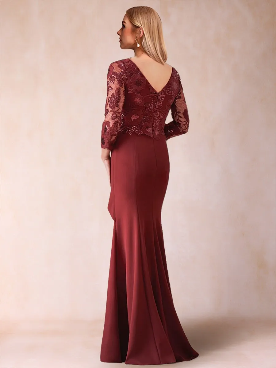 Trumpet/Mermaid V-Neck 3/4 Sleeves Mother of the Bride Dresses with Applique sold by Lavetir product image thumbnail 2