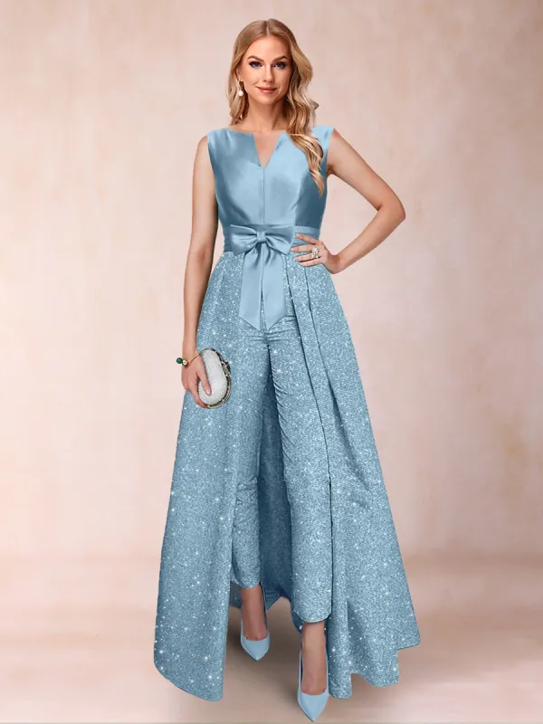 A-Line/Princess V-Neck 3/4 Sleeves 2 Pieces Pantsuits with Bow Knot sold by Lavetir