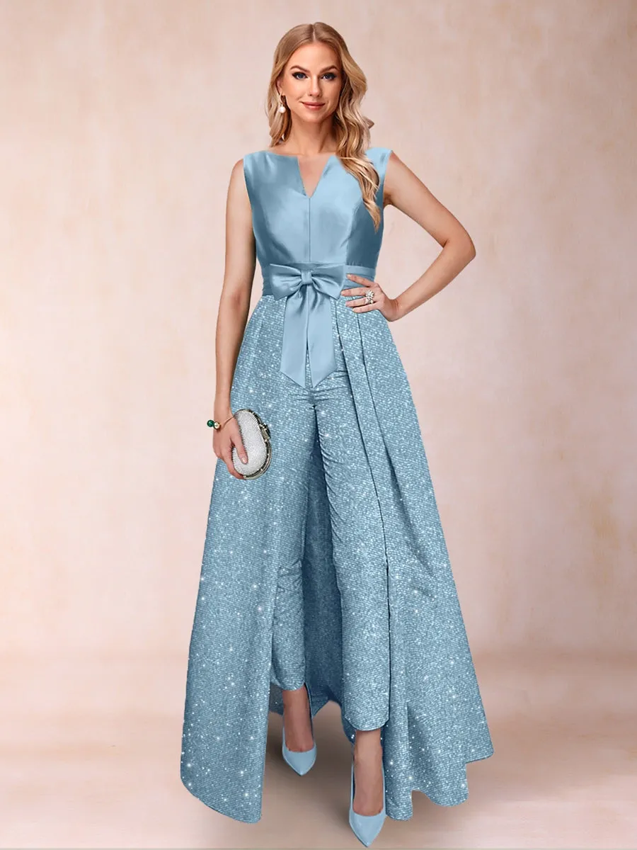 A-Line/Princess V-Neck 3/4 Sleeves 2 Pieces Pantsuits with Bow Knot sold by Lavetir