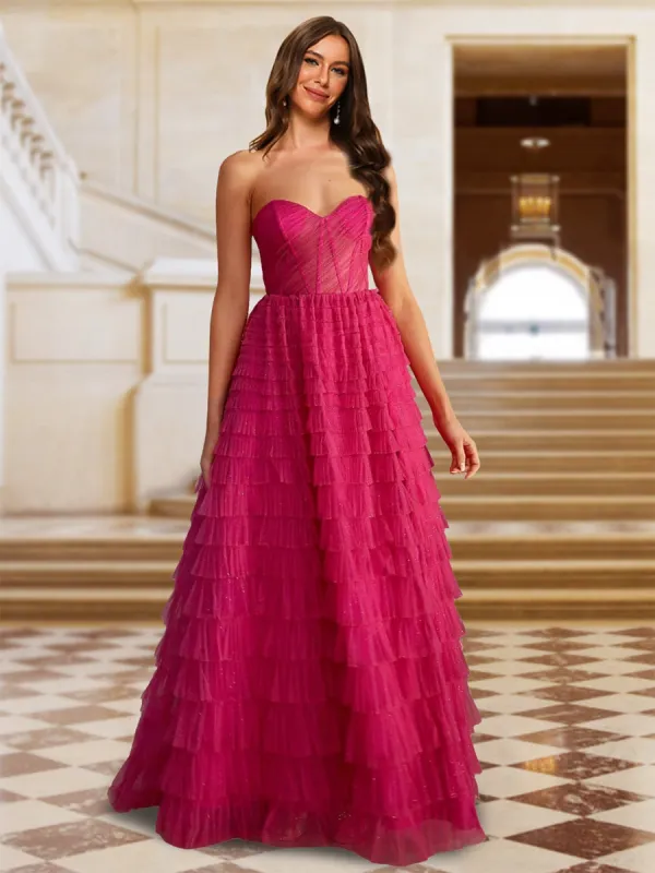 A-Line/Princess Strapless Sleeveless Evening Dresses with Ruffles sold by Lavetir
