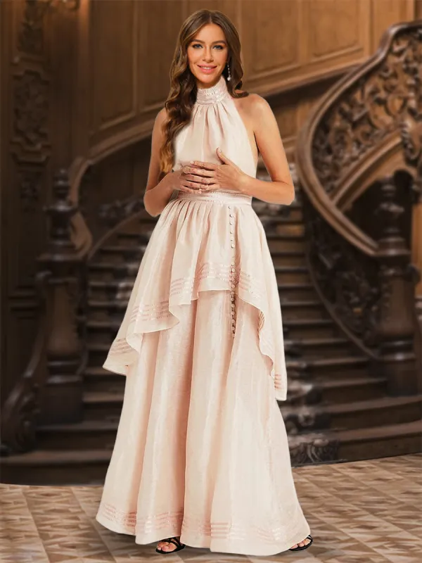 A-Line/Princess Halter Sleeveless Evening Dresses with Ruffles sold by Lavetir