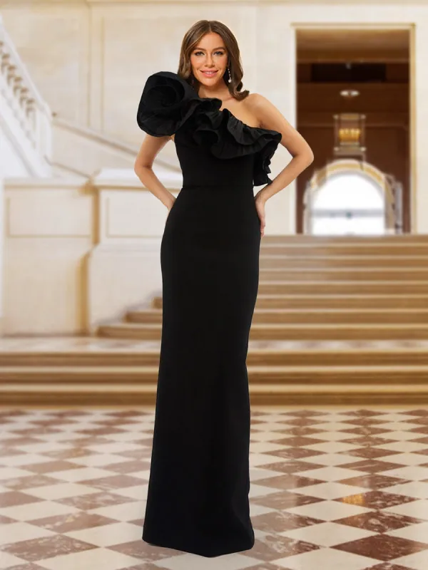 Sheath/Column One-Shoulder Sleeveless Evening Dresses with Ruffles sold by Lavetir