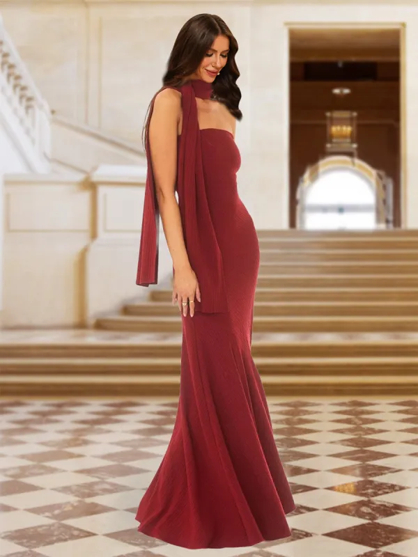 Trumpet/Mermaid Strapless Sleeveless Evening Dresses with Scarf sold by Lavetir