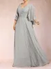 A-Line/Princess V-Neck Half Sleeves Plus Size Mother of the Bride Dresses with Applique sold by Lavetir