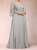A-Line/Princess V-Neck Half Sleeves Plus Size Mother of the Bride Dresses with Applique sold by Lavetir