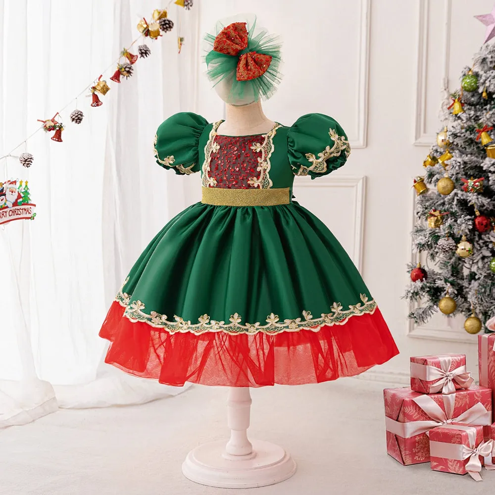 A-Line/Princess Scoop Puff Sleeves Christmas Dresses with Sequins sold by Lavetir product image thumbnail 3