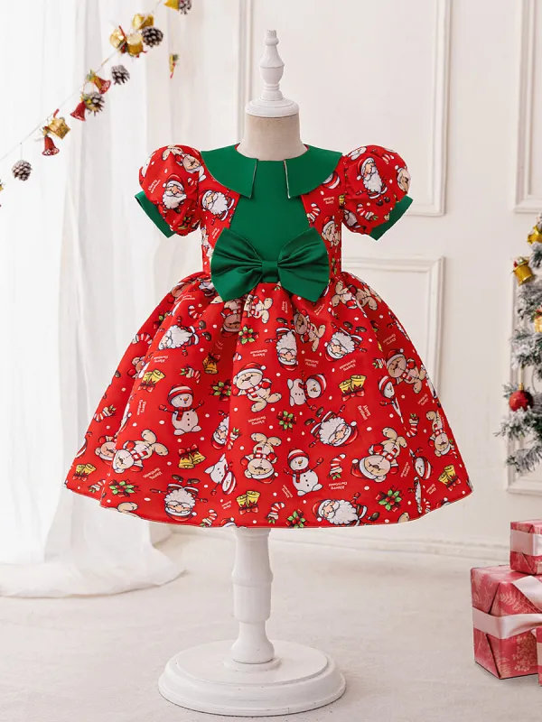 A-Line/Princess Scoop Puff Sleeves Christmas Dresses with Bow Knot sold by Lavetir