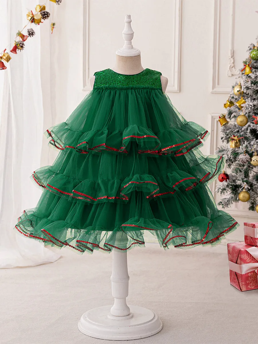 Tiered Ball Gown Scoop Sleeveless Christmas Dresses with Sequins sold by Lavetir