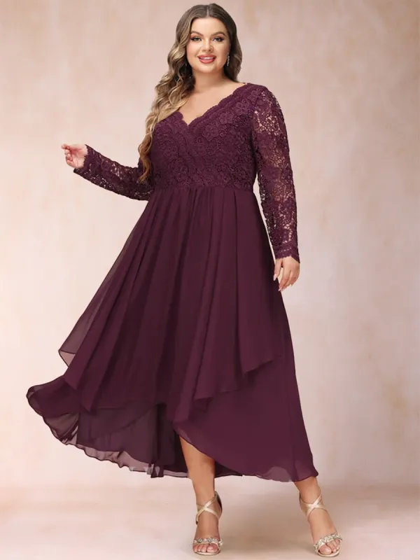 A-Line/Princess V-Neck Long Sleeves Plus Size Mother of the Bride Dresses with Applique sold by Lavetir