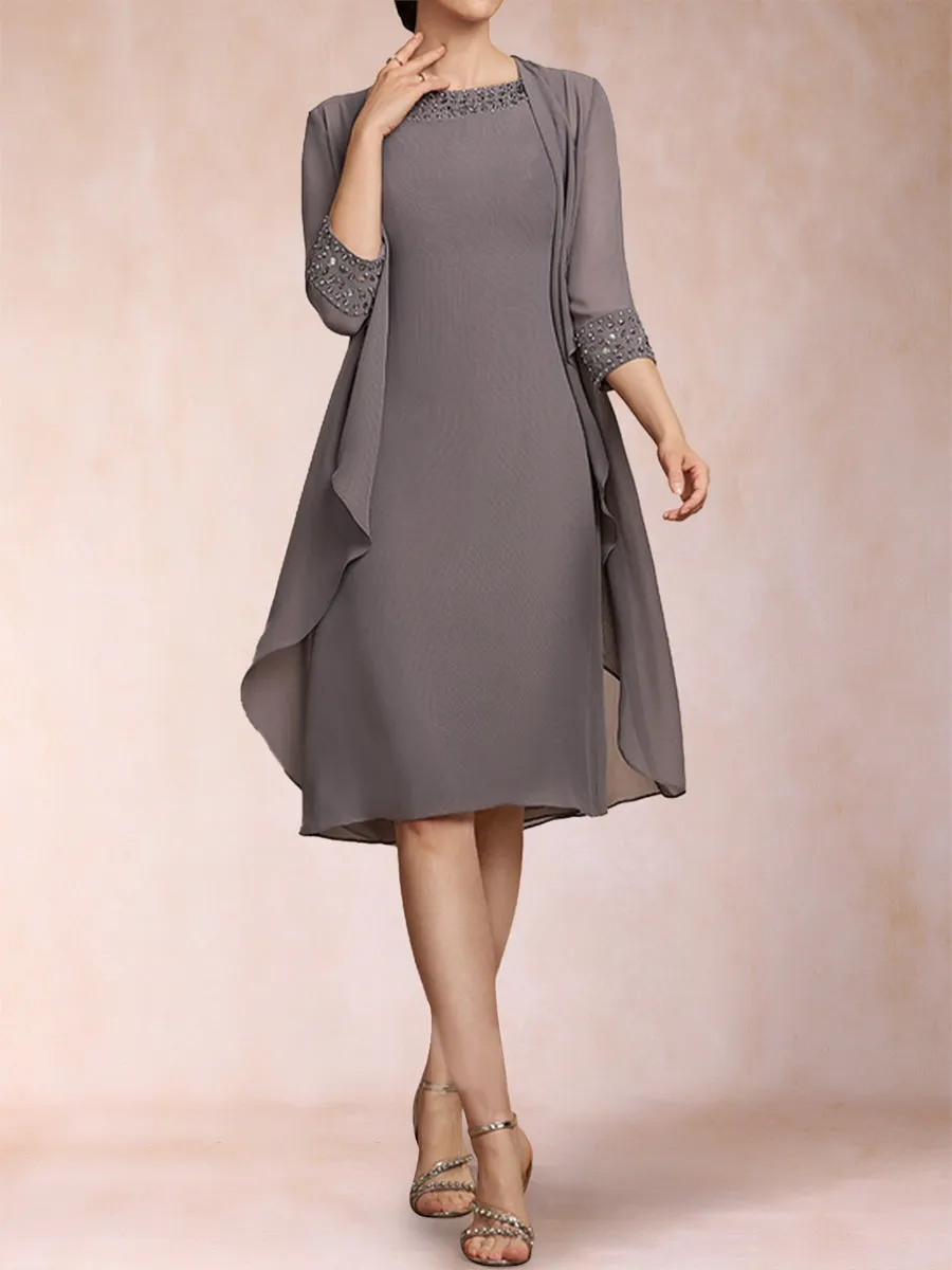 Sheath/Column Scoop 3/4 Sleeves 2 Pieces with Rhinestone & Jacket sold by Lavetir product image thumbnail 5