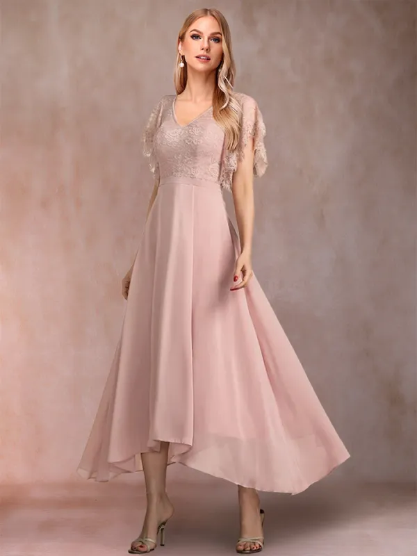 A-Line/Princess V-Neck Short Sleeves Mother of the Bride Dresses with Applique sold by Lavetir