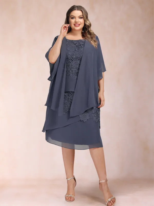 Sheath/Column Scoop Half Sleeves 2 Pieces Plus Size with Applique & Jacket sold by Lavetir