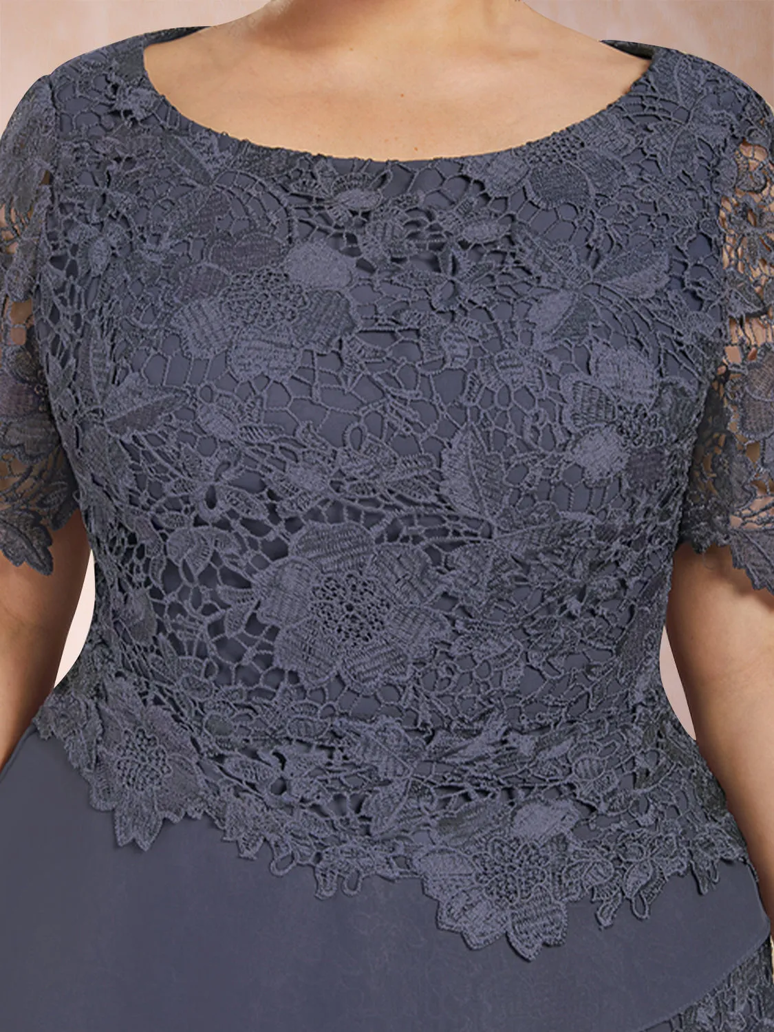 Sheath/Column Scoop Half Sleeves 2 Pieces Plus Size with Applique & Jacket sold by Lavetir product image thumbnail 5