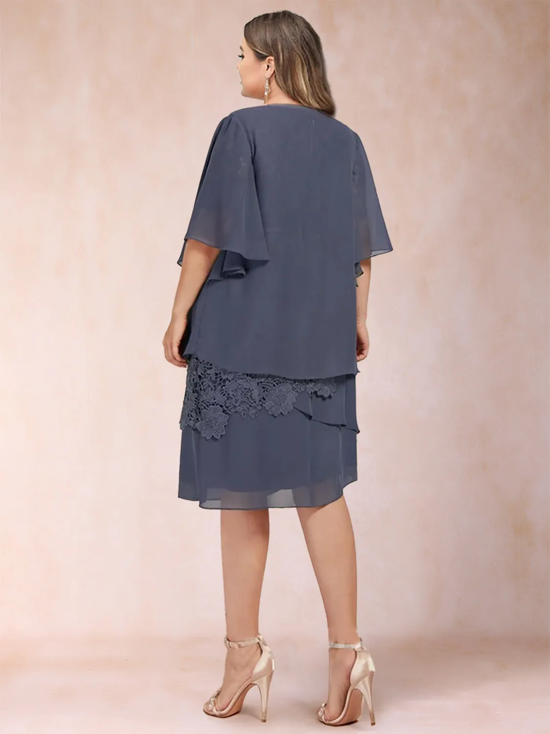 Sheath/Column Scoop Half Sleeves 2 Pieces Plus Size with Applique & Jacket sold by Lavetir product image thumbnail 2