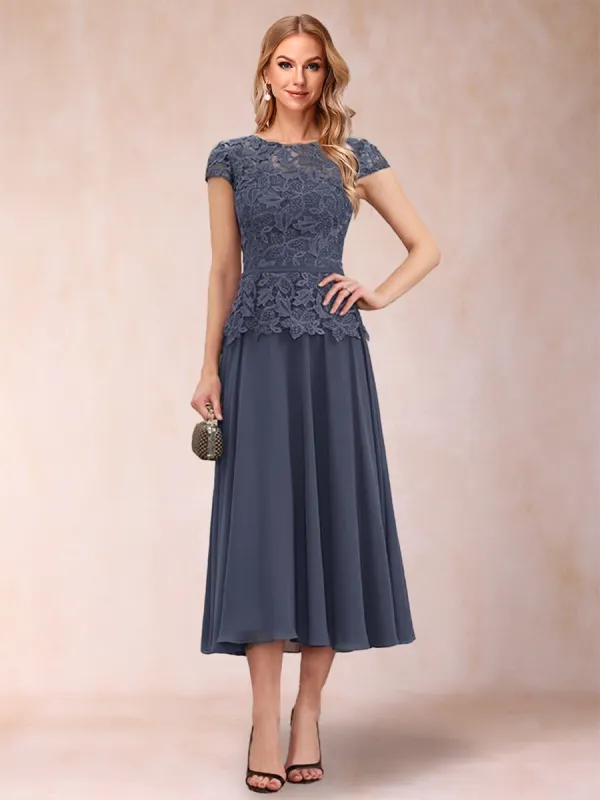 A-Line/Princess Chiffon Scoop Short Sleeves Mother of the Bride Dresses with Applique sold by Lavetir