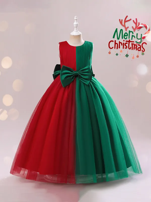 A-Line/Princess Scoop Sleeveless Christmas Dresses with Bow Knot sold by Lavetir