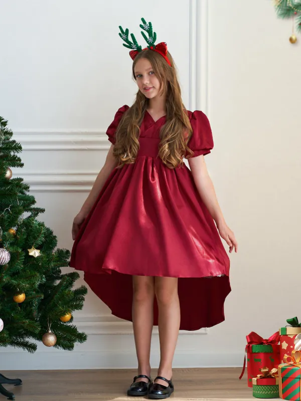 A-Line/Princess V-Neck Short Sleeves Christmas Dresses with Ruched sold by Lavetir