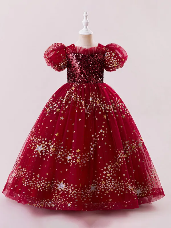 A-Line/Princess Scoop Puff Sleeves Christmas Dresses with Sequins sold by Lavetir