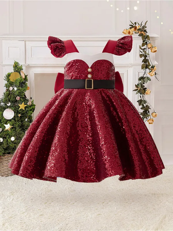 A-Line/Princess Scoop Flying Sleeves Christmas Dresses with Sash sold by Lavetir