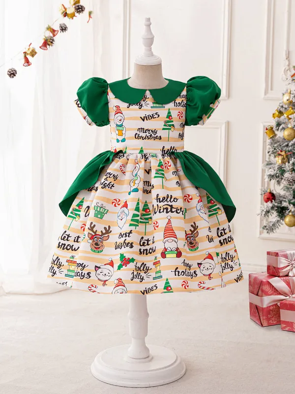 A-Line/Princess Scoop Puff Sleeves Christmas Dresses with Ruched sold by Lavetir