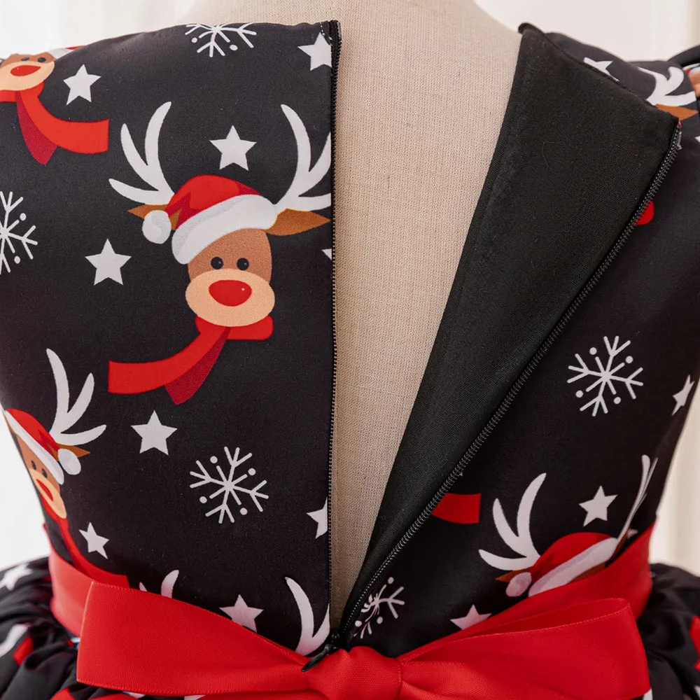 A-Line/Princess Scoop Puff Sleeves Christmas Dresses with Sash sold by Lavetir product image thumbnail 5