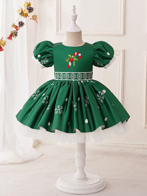 A-Line/Princess Scoop Puff Sleeves Christmas Dresses with Ruched sold by Lavetir