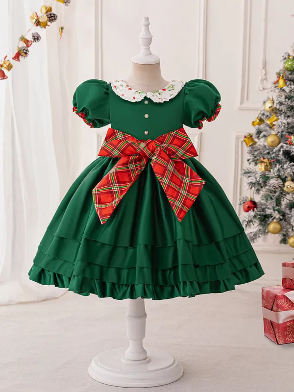 A-Line/Princess Scoop Puff Sleeves Christmas Dresses with Tiered sold by Lavetir