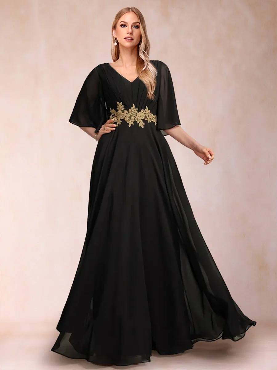 A-Line/Princess V-Neck Half Sleeves Mother of the Bride Dresses with Sash sold by Lavetir