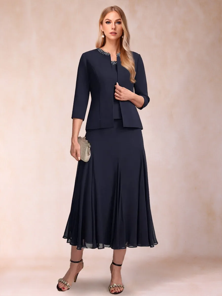 A-Line/Princess Scoop 3/4 Sleeves 2 Pieces Mother of the Bride Dresses with Sequins sold by Lavetir