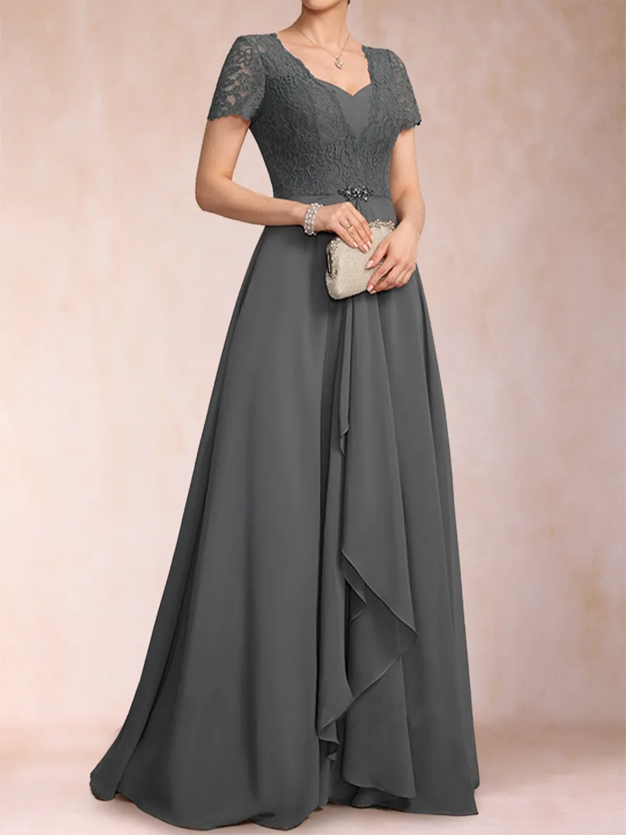 A-Line/Princess V-Neck Short Sleeves Mother of the Bride Dresses with Applique sold by Lavetir product image thumbnail 3