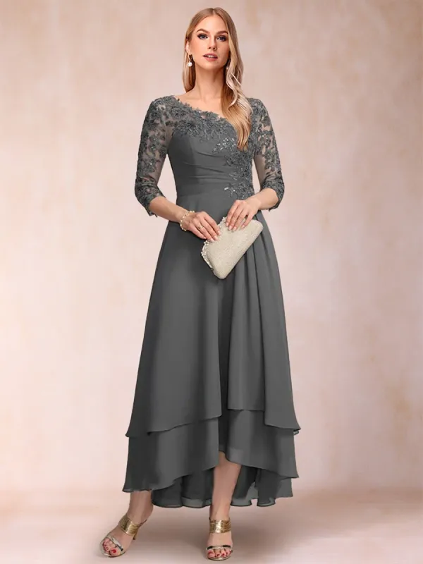 A-Line/Princess V-Neck 3/4 Sleeves Mother of the Bride Dresses with Applique sold by Lavetir