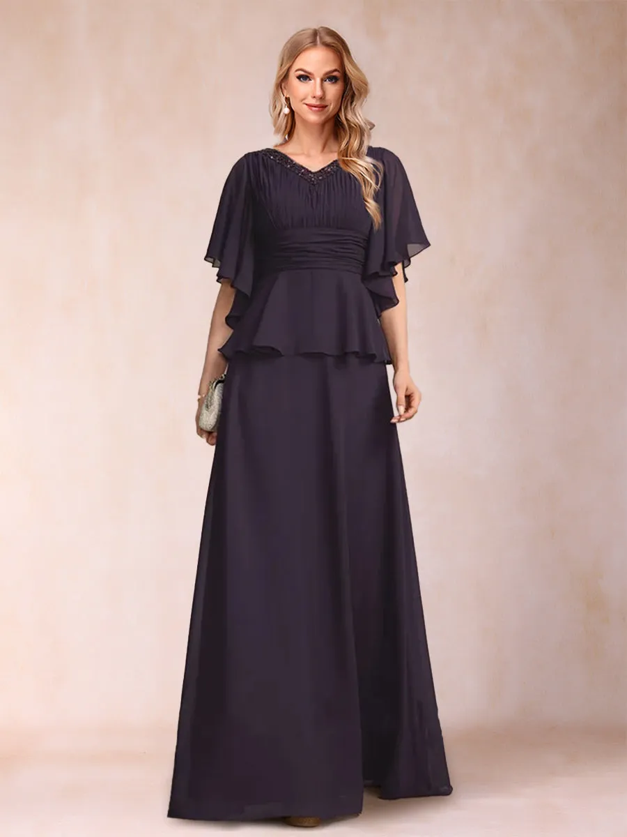 A-Line/Princess V-Neck Half Sleeves Mother of the Bride Dresses with Beading sold by Lavetir