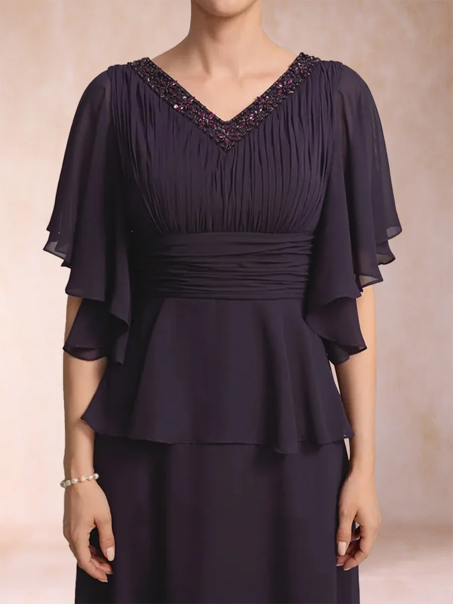 A-Line/Princess V-Neck Half Sleeves Mother of the Bride Dresses with Beading sold by Lavetir product image thumbnail 5