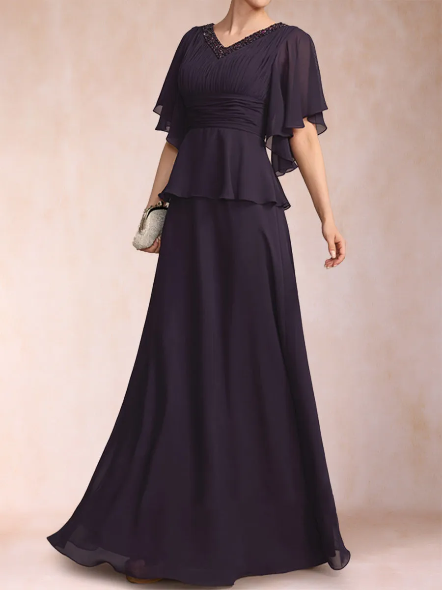A-Line/Princess V-Neck Half Sleeves Mother of the Bride Dresses with Beading sold by Lavetir product image thumbnail 4