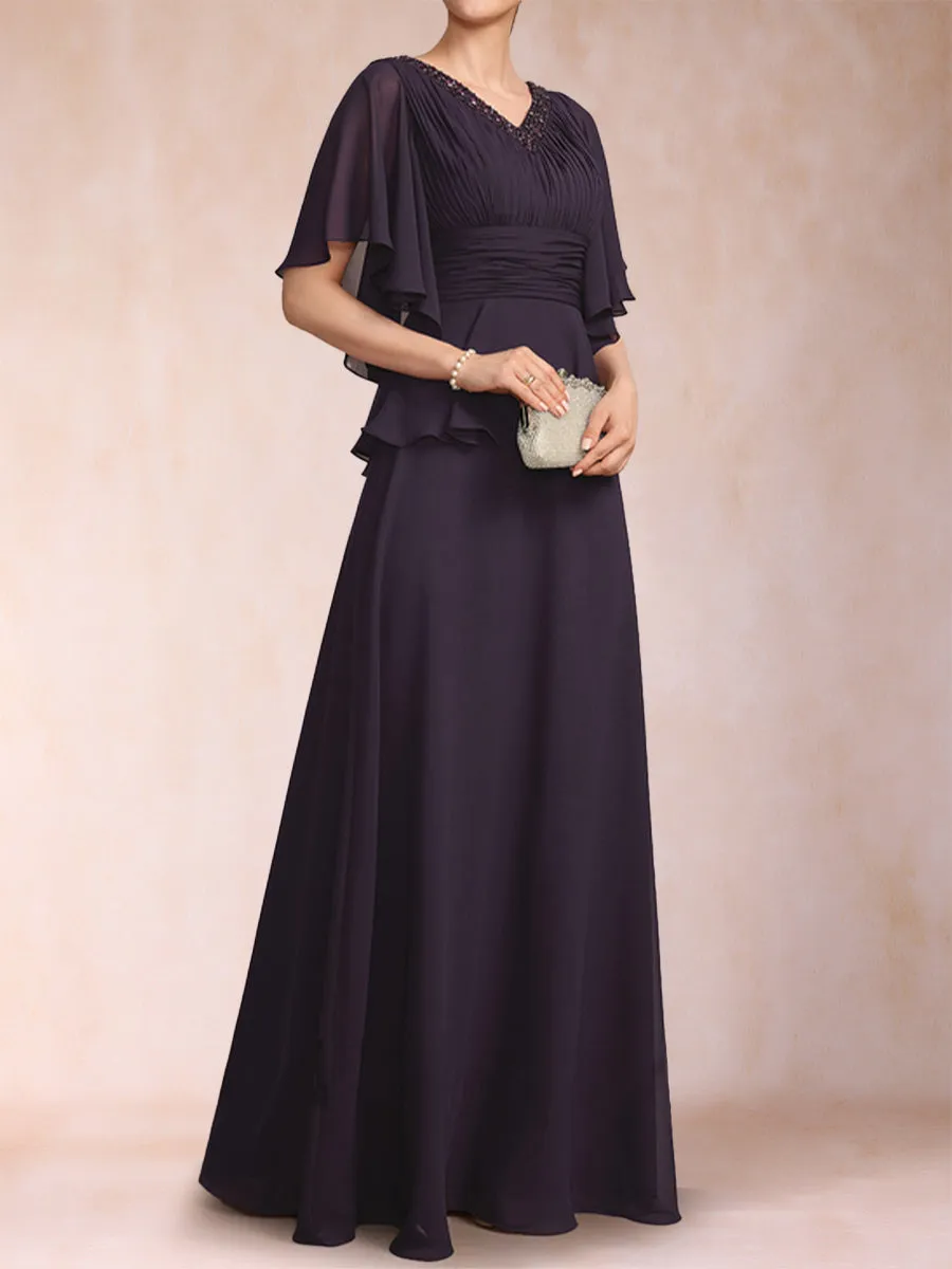 A-Line/Princess V-Neck Half Sleeves Mother of the Bride Dresses with Beading sold by Lavetir product image thumbnail 3