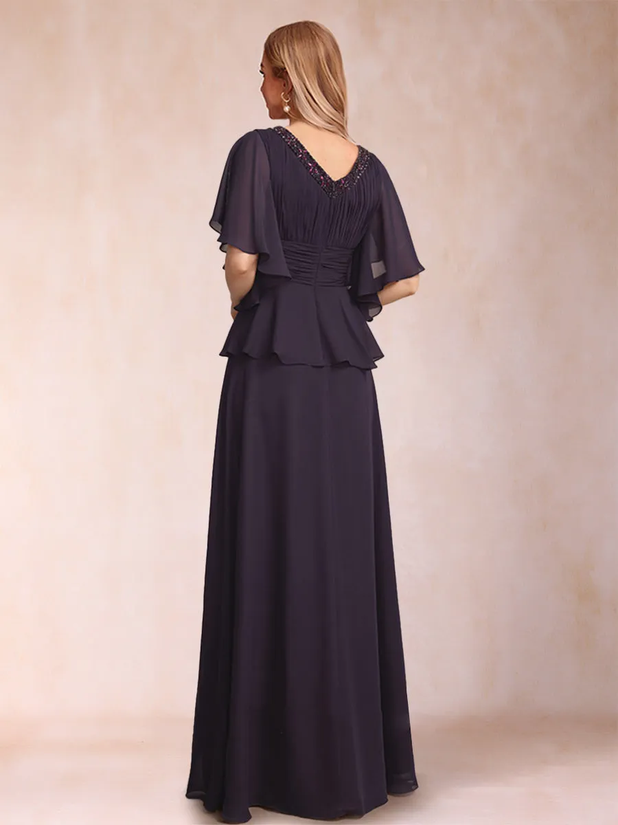 A-Line/Princess V-Neck Half Sleeves Mother of the Bride Dresses with Beading sold by Lavetir product image thumbnail 2