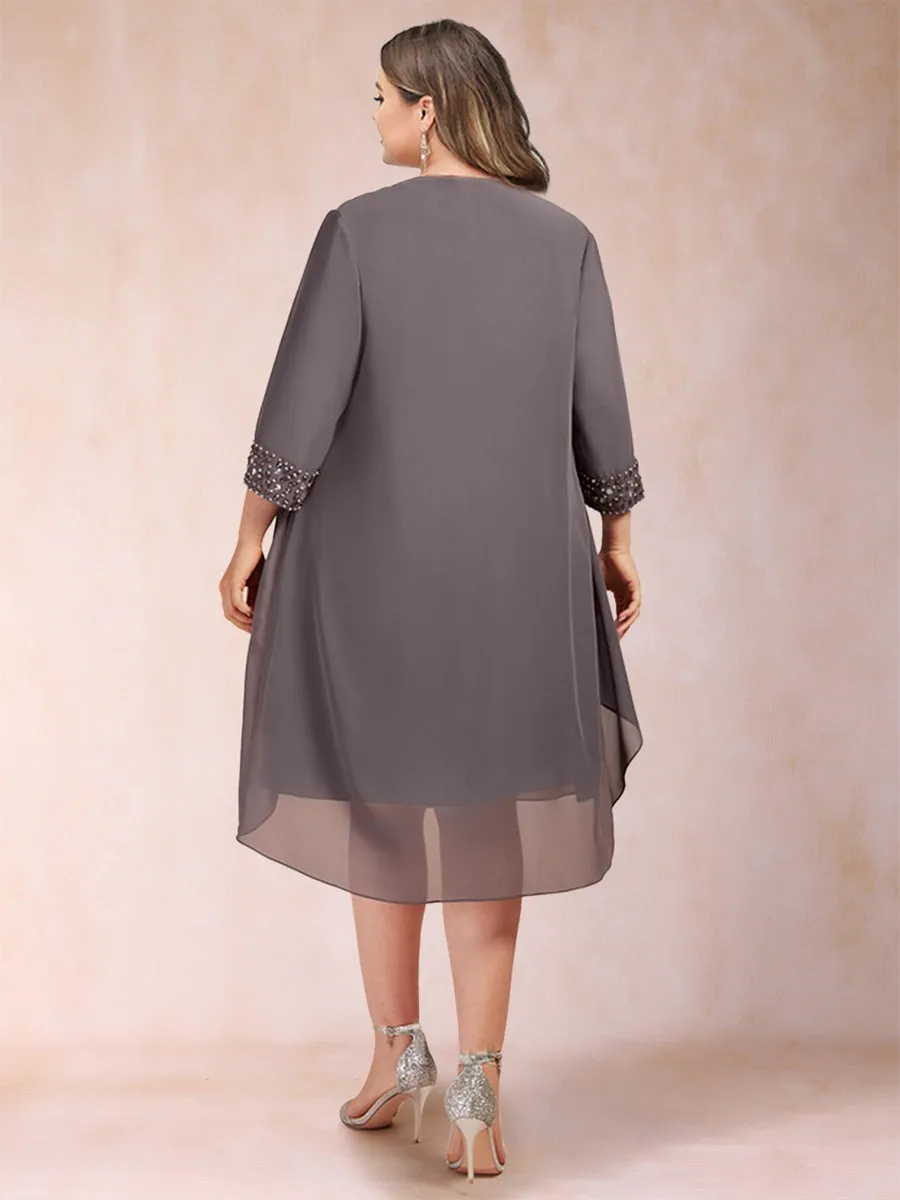 Sheath/Column Scoop 3/4 Sleeves 2 Pieces Plus Size Mother of the Bride Dresses with Rhinestone & Jacket sold by Lavetir product image thumbnail 2