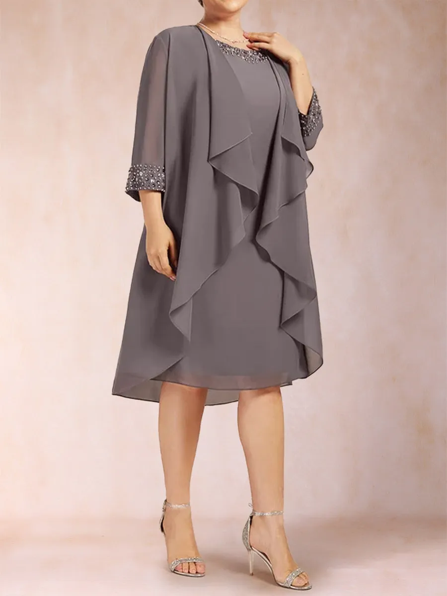 Sheath/Column Scoop 3/4 Sleeves 2 Pieces Plus Size Mother of the Bride Dresses with Rhinestone & Jacket sold by Lavetir product image thumbnail 5