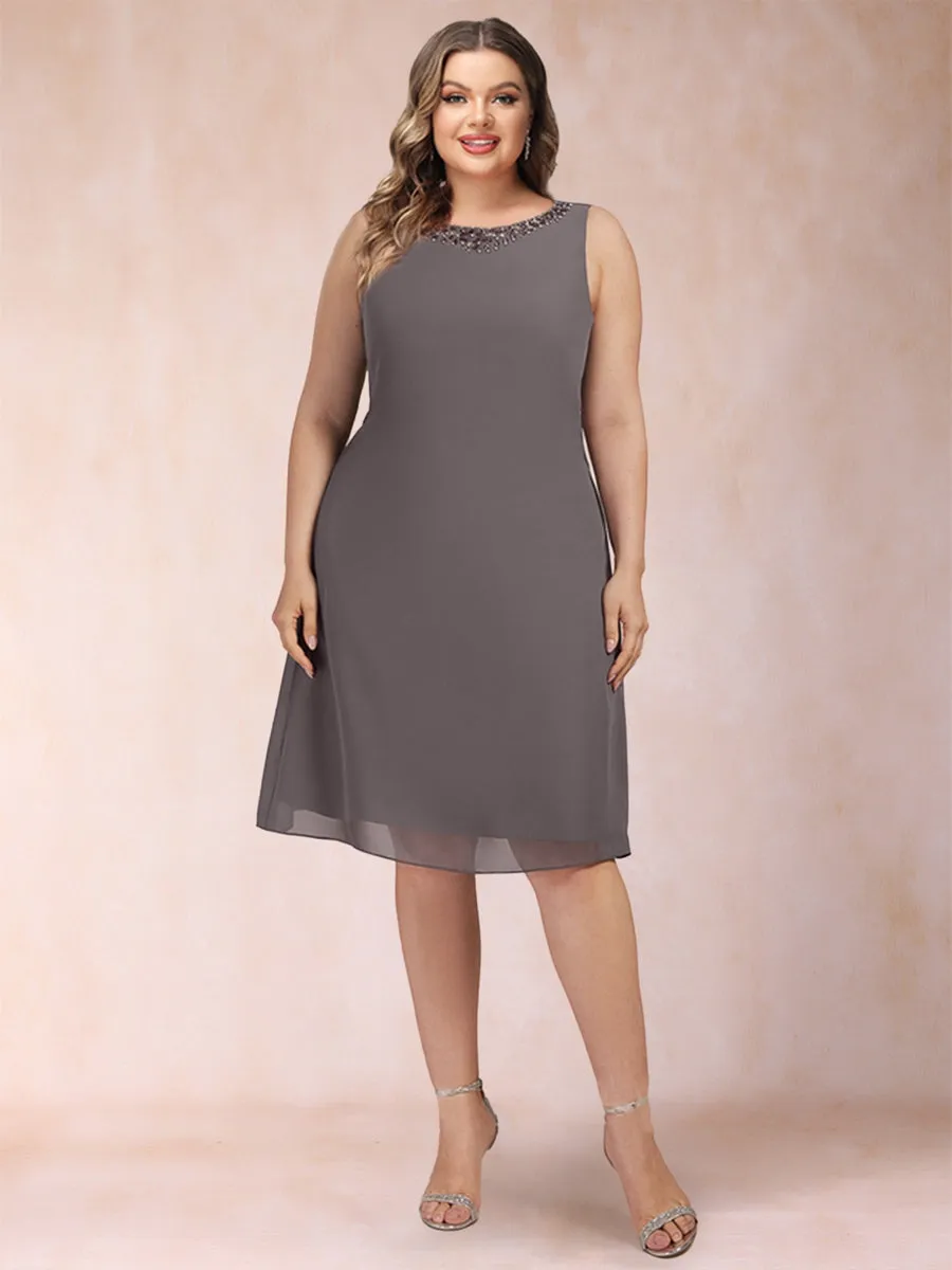 Sheath/Column Scoop 3/4 Sleeves 2 Pieces Plus Size Mother of the Bride Dresses with Rhinestone & Jacket sold by Lavetir product image thumbnail 3