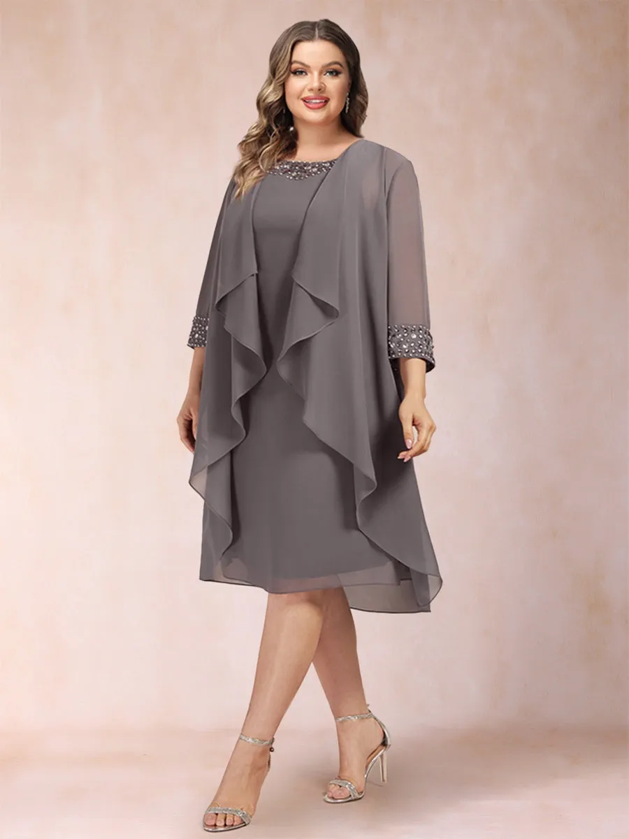 Sheath/Column Scoop 3/4 Sleeves 2 Pieces Plus Size Mother of the Bride Dresses with Rhinestone & Jacket sold by Lavetir