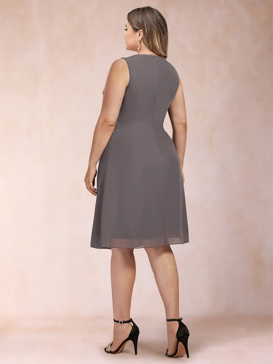 Sheath/Column Scoop 3/4 Sleeves 2 Pieces Plus Size Mother of the Bride Dresses with Rhinestone & Jacket sold by Lavetir product image thumbnail 4