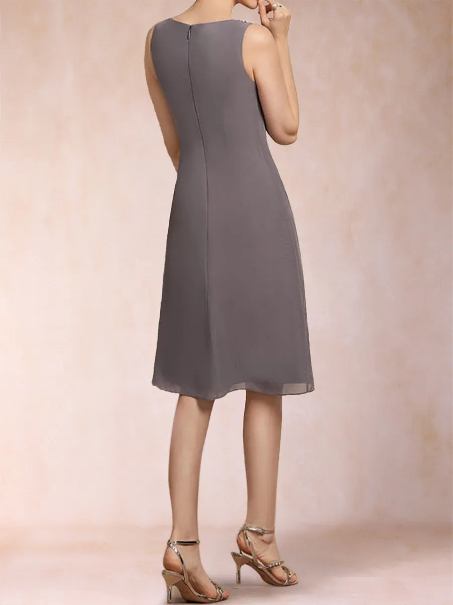 Sheath/Column Scoop 3/4 Sleeves 2 Pieces Mother of the Bride Dresses with Rhinestone & Jacket sold by Lavetir product image thumbnail 4