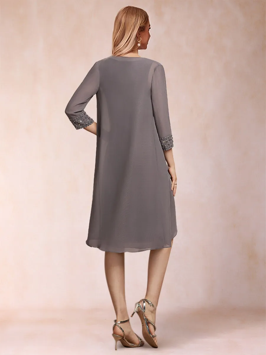 Sheath/Column Scoop 3/4 Sleeves 2 Pieces Mother of the Bride Dresses with Rhinestone & Jacket sold by Lavetir product image thumbnail 2